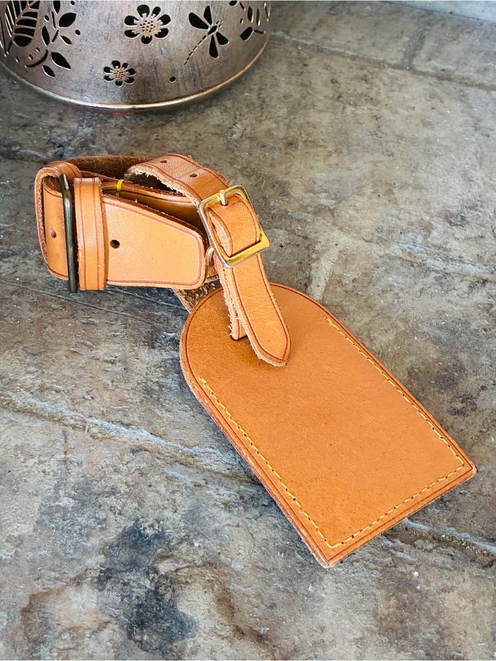 Vintage Louis Vuitton Vachetta Leather Luggage Tag & Poignet Handle Keeper Set - Picture 4 of 17